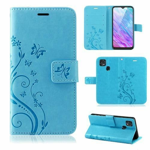betterfon Hülle Kompatibel mit ZTE Blade 10 Smart | Premium PU Leder Handyhülle Wallet Case für Blade 10 Smart | Schutzhülle Blumen Klapphülle Handyhülle | Blau