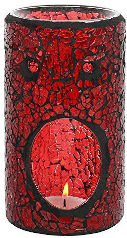 Elegante rote Glas-Säulen-Ölbrenner, 14,5 cm x 8 cm, luxuriöses Design, Aromatherapie-Zubehör, ideal für Zuhause und Büro