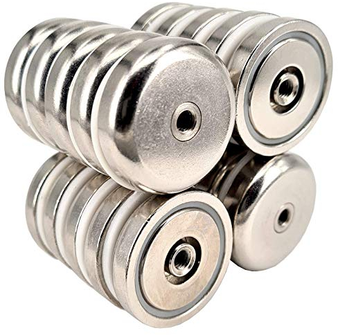 Neodym Magnet mit Gewinde Bohrung - Extra Starke Topfmagnete D 32 mm - 30 KG Zugkraft - Flachgreifer Rund mit M5 Gewindebohrung Innengewinde [20 Stück]