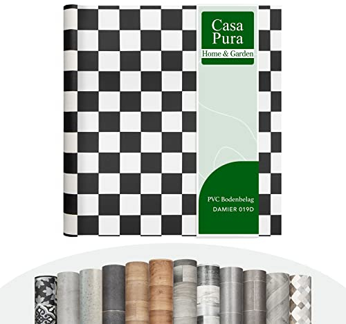 CV Atlantic Damier - Rivestimento per pavimento in PVC extra resistente all'abrasione (espanso), colore bianco e nero, effetto piastrelle, superficie strutturata, al metro (200 x 200 cm)