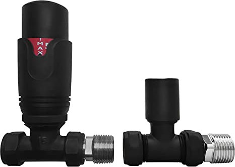 Radiator Valves for Central Heating (Pair) - Lockshield TRV Controller (Black TRV Straight Valves 15mm)