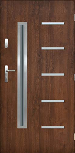 Porta d'ingresso in acciaio noce Porta esterna con vetro Nano Advance di Otwarte (noce, 90 x 2065 mm)