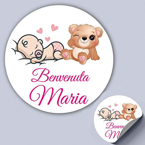 Mr Pubblicià - n. 100 Adesivi nascita, battesimo, compleanno, Stampa Inclusa - personalizzati - Tag- PERSONALIZZALO QUI con nome data, etichette adesive