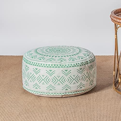 MOCOFO Copertura ottomana rotonda colorata geometrica in stile bohémien non imbottita con maniglia, poggiapiedi decorativo per soggiorno camera da letto patio (verde, 45x45x20 cm)