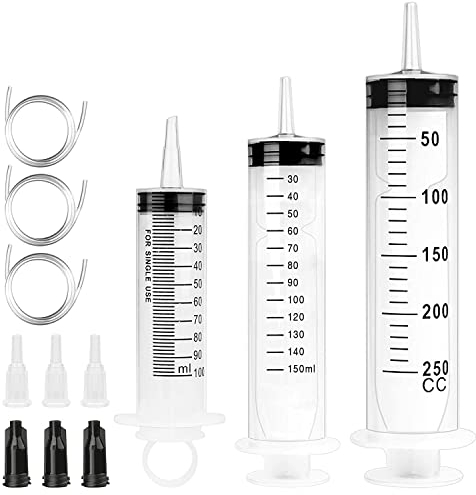 3 Packungen Plastik Spritzen mit 3 Kunststoffrohre für Öl- oder Leimapplikatoren, Experimente, Pet Fütterung, Industrielle Anwendungen (100ML+150ML+250ML)