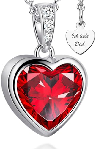 LOVENEST Halskette Silber 925 mit rotem Stein Anhänger Silberkette Herz Kette rot Herzkette Ich Liebe Dich Schmuck Hochzeitstag Jahrestag Geschenke für Sie Damen Frauen Freundin Liebesgeschenke