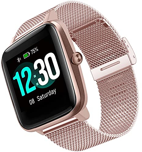 Songsier Cinturino in Metallo Compatibile con SW020, Cinturino Classico in Acciaio Inossidabile da 19mm a Sgancio Rapido ID205L ID205S ID205G ID215G ID216 SW021 SW023 Uwatch3 Ufit GT Smartwatch