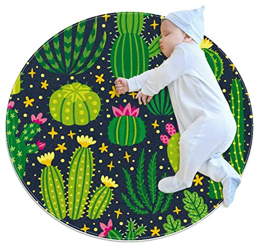 Kleiner Teppich für Badezimmer, Kaktus, rutschfest, für Sofa, Schlafzimmer, Kinderzimmer, Dekoration, rund, 1 m Durchmesser