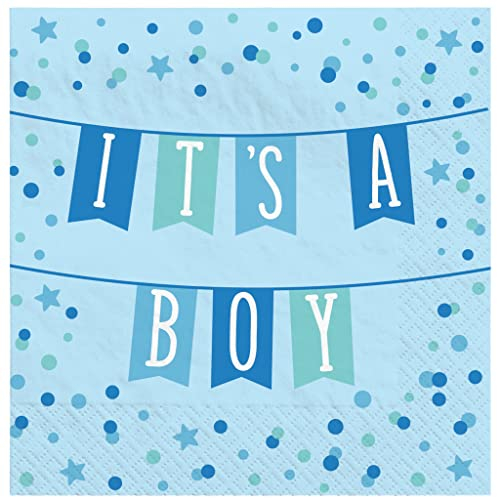 Amscan 502644 It's a Boy Servietten, 13 cm x 13 cm, blau, 16 Stück Servietten