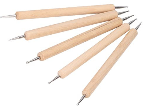 Kadimendium 5pcs Stylet de Traçage à Double Extrémité en Hêtre en Acier Inoxydable Stylos D'indentation Outils de Gaufrage