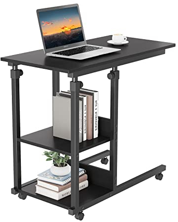 Dripex Beistelltisch mit Rollen Laptoptisch Höhenverstellbar Schreibtisch aus Holz, Sofatisch Nachttisch Kaffeetisch Schlafzimmer, Wohnzimmer Schwarz