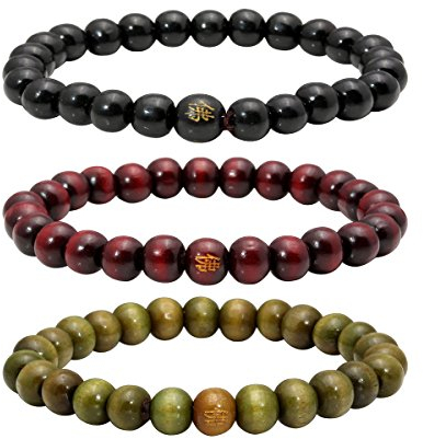 Eigso 8 mm Holz-Armband-Set für Männer und Frauen, Abstand 108 Perlen, Lavastein, Aromatherapie, 7-7.5 inches, Holz, Kein Edelstein