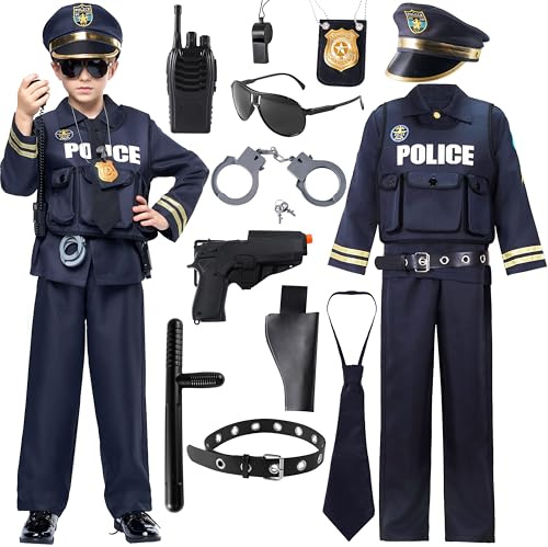 Spooktacular Creations Polizei Kostüm Kinder Jungen Mädchen im dunklen Premium-Stil Polizei Spielzeug für Kinder für Polizei Themen, Halloween, Karneval, Fasching Rollenspiel Kit
