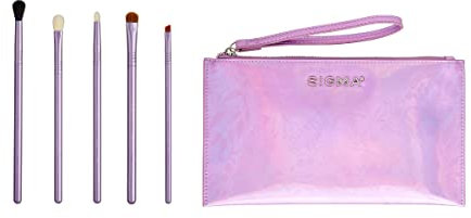 Sigma Beauty Enchanted Lot de 5 pinceaux de maquillage pour les yeux pour estomper, ombrer, doubler et estomper, comprend une petite trousse de maquillage noire élégante (6 pièces)