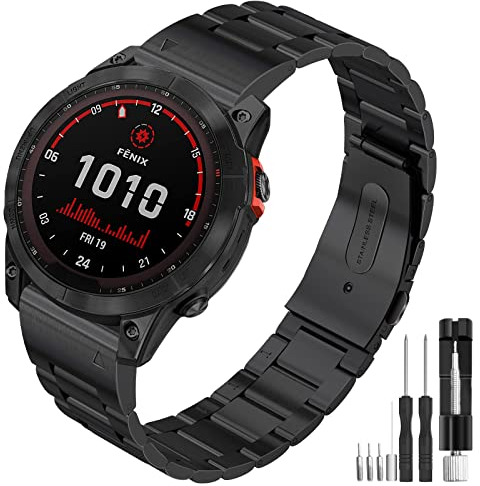 Fenix 6X Armband, 26mm Edelstahl Metall Ersatzband für Garmin Fenix 6X/Fenix 6X Pro/Fenix 5X/Fenix 5X Plus/Fenix 7X/Fenix 3/Fenix 3 HR/Tactix/Descent MK1/D2 Delta PX/D2