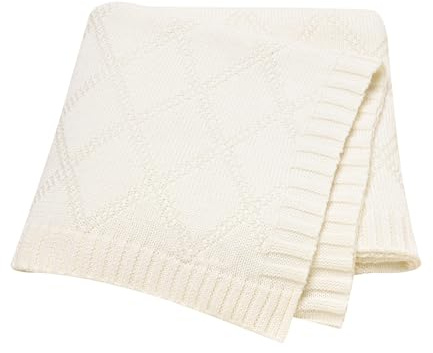 Hadetoto 100% Cotton Baby Blanket for Girls Boys - Ivory | Soft Crochet Knit, Newborn Essentials Gifts, Lightweight, Nursery Bedding
