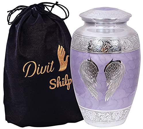 Divit Shilp Einäscherungsurne für menschliche Asche mit Samt Beutel, für Erwachsene bis 100 kg. (Lilac Angle Wings, Adult)(New)
