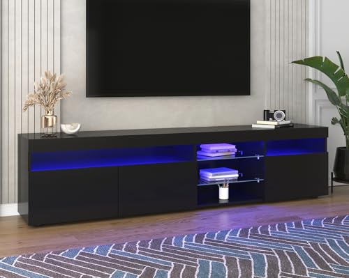 Moimhear Moderner TV-Schrank, helles Panel, Variable LED-Beleuchtung, Wohn- und Esszimmer 180cm (Schwarz)