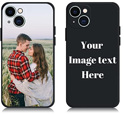 AnNengJing Custom Soft Liquid Silicone Cases Full-Body Protective Personalized Photo Name Text Logo Phone Cover for iPhone 14 Black