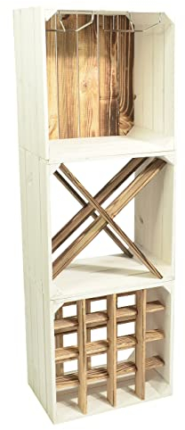 CHICCIE Casier à vin Wino en bois - Greta flammé - Caisse en bois blanc (3, kit combiné)