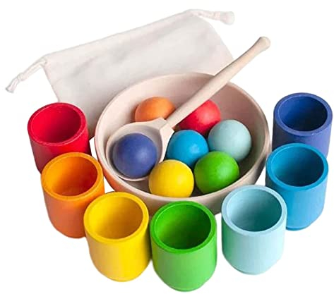 Perfeclan Babybälle in Bechern Montessori-Spielzeug Farbklassifizierung Vorschule Lernspielzeug Training Logisches Denken für Jungen Mädchen Kinder ab 1 Jahr, 7 Farben