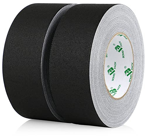 BOMEI PACK 2 Rollen Gewebebänder Schwarz Gaffelband 48MM * 50M Professionelles Gaffaband Mattes Stoffband Matt Gaffer