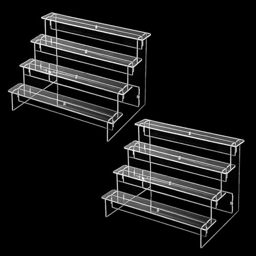 Suevut 2 Pezzi Organizer Profumi Espositore Kit,4 a Ripiani Espositore Profumi, 20x19x18,5cm Espositori in Acrilico Trasparente Riser Organizer, per Profumi, Personaggi, Cupcake