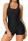 CharmLeaks Women's One Piece Swimsuits Boyleg Sports Swimwear Racerback Swimming Costume Faux Shark Skin XS