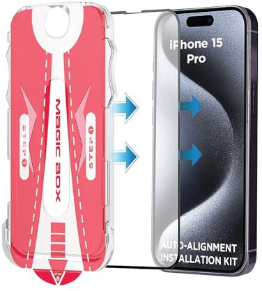 DN-Technology Screen Protector For Apple iPhone 15 Pro (6.1'') Tempered Glass Cover Easy Installation with Auto-Alignment Tool Kit Full Coverage Case Friendly Guard (BLACK)