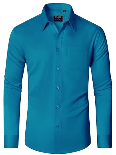 J.VER Herrenhemden Langarm Bügelfrei Türkis Stretch Männer Hemden Comfort Fit Businesshemd Einfarbig Hochzeit Outfit Herren,XL