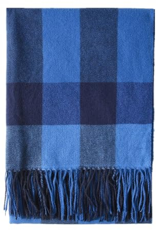Schal Damen Herbst Kariert Groß Plaid Warm Halstuch XXL Lang Fransen Tartan Schal Elegant Frauen Kariert Kuschelig Karo Herbst Winter Winterschal Schlupfschal Scarf Damenschal (Y34-Blue, One Size)
