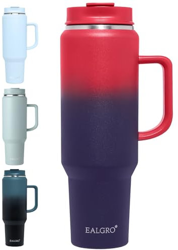 EALGRO 50 oz Tumbler with Handle, Insulated Tumblers with Lid and Straw, Large Metal Sports Water Bottle Jug, Thermal Stainless Steel Travel Coffee Mug Cup, Dark Rainbow