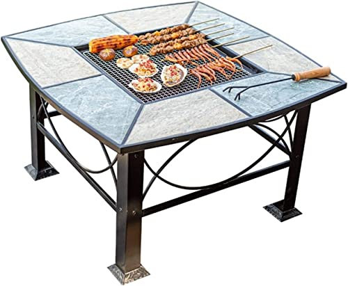 RajoNN Barbecue Brazier Outdoor Grill Tisch Feuerstelle Garten Terrasse BBQ Tisch Holzkohle Outdoor Grill Haushalt mit Netzabdeckung Heizung Holzkohle Brazier, Eisgrube 83 x 83 x 48 cm