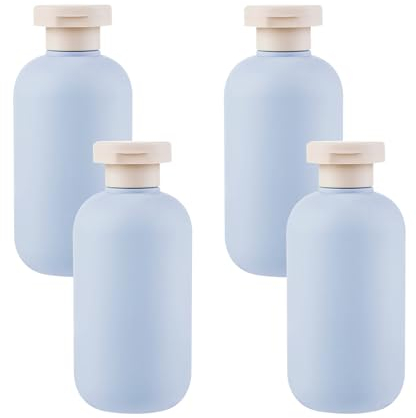 ChAusa 4 Pièces Bouteilles de Lotion à Presser avec Bouchon à Rabat, 200ml Étanches Bouteille de Voyage,Rechargeables Bouteilles de Voyage,Portable Vide de Voyage Bouteilles pour Crèmes (Bleu)