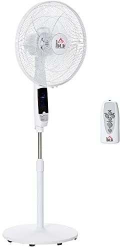 HOMCOM Standventilator 138 cm Ventilator mit 7,5h Timer Fernbedienung höhenverstellbarer Lüfter mit LED Anzeige 3 Geschwindigkeitsstufen Stahl Weiß