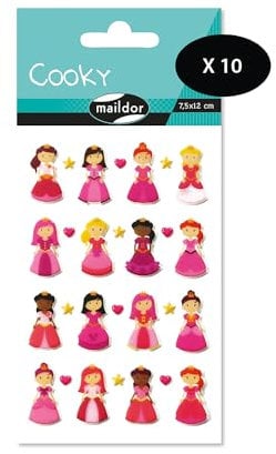 MY MANDARINE CY002Opack - Packung mit 10 Stickerbögen 3D Stickers Cooky, 280 Stickers, Prinzessinen, 1 Pack