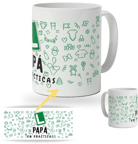DEREGALOOS Taza de cerámica divertida para Padres. Taza de café Regalo día del Padre. Regalo Original con frase para hombre. Tazas divertidas con frase. (Papá en prácticas)