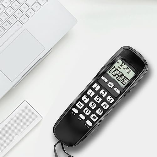 Yctze Mini Téléphone Fixe Mural avec Identification de l'appelant à écran LCD pour Hôtel de Bureau à Domicile, avec et sans Fil, Aucune Alimentation Secteur Requise Noir (Black)
