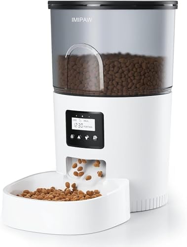 IMIPAW Futterautomat Katze, Katzenfutter Automat mit Programmierbarem Timer, Einfache Bedienung, 1-6 Mahlzeiten pro Tag, Futterspender für Katzen und Hunde, 3L