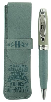History & Heraldry Bamboo Persönlicher und individueller Kuli Kugelschreiber Stift mit Namen und Spruch Personalisiertes Etui Monogramm-Design persönliches Geschenk (Kuli H)