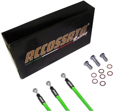 Accossato Kit Completo Tubi Freno Verdi Moto Kawasaki - Z900 ABS (Mantiene i Tubi rigidi) (2017-2019), Layout S, Numero Tubi: 5