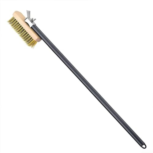 GeRRiT Cepillo para horno de pizza, cepillo de horno de pizza, cepillo ajustable para horno de pizza con cerdas de latón y raspador de acero inoxidable de 31.5 pulgadas de largo mango de aluminio