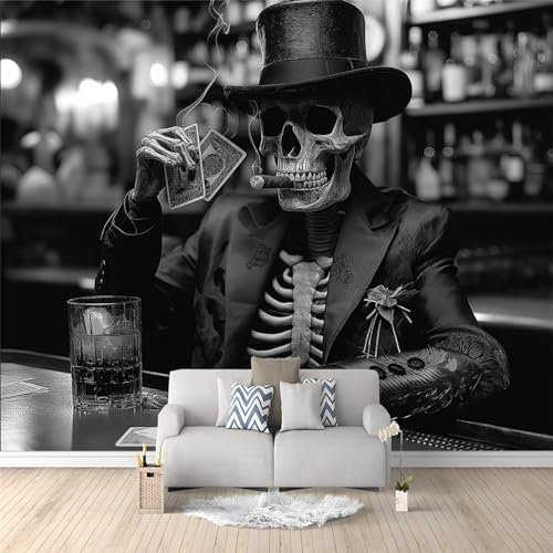 Fototapete Herr Totenkopf Schwarz 400x280 cm Tapete 3D Vlies Wanddeko Wallpaper Wandtapete Dekoration Study Zimmer Wohnzimmer Restaurant Cafe
