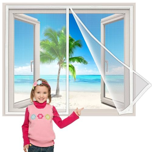 Zanzariera magnetica per le Finestre 135x105 cm, protezione dagli insetti, con nastro magnetico, zanzariera con montaggio che non necessita di forare le pareti Innovativo, Bianco