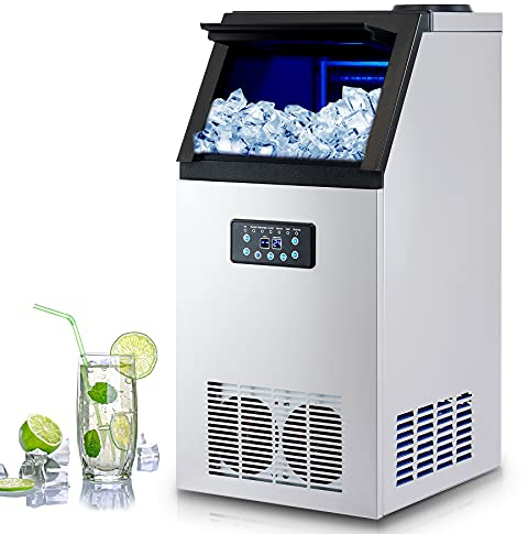 CREWORKS Maquina para Hacer Hielo 59KG/24H Maquina de Hielo 36PCS con Capacidad de Almacenamieto 10KG Máquina de Cubito de Hielo para Bares, Restaurante y Cafetería