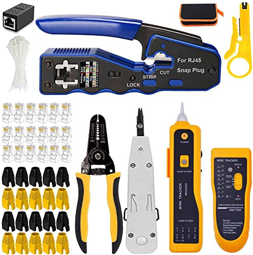 MAYLINE RJ11 Cat5 CAT6 Crimpatrice Strumenti Kit di Rete RJ45 Cirmpatura per Cavi Rete Professionali Manutenzione del Ethernet LAN Tester del, Pinza crimpatrice Connettori Riparazione (Giallo)
