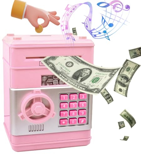 Tirelire électronique avec musique, coffre-fort pour enfants, filles, garçons, tirelire avec mot de passe, ATM (rose clair)