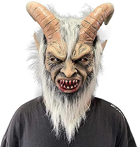 Ghzste Horror-Ziegen-Vollkopfmaske, Dämonenmaske mit Horn, Halloween Gruseliger Alter Mann, Tiergesicht, Halloween-Maskerade-Maske, Cosplay-Requisiten für Erwachsene