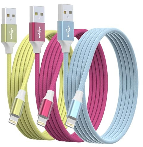 HKYUSHINE 3Pack 6FT/1.8M MFi Certified Lightning Cable - Braided iPhone Fast Charging Cable for iPhone 14/13/12/11/XS/XR/X Pro Max/8/7/6S/6 Plus/iPad/iPod/AirPods