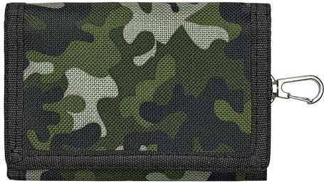 AfitLulu Herren Taktische Geldbörse mit Münzfach und Schlüsselanhänger, Trifold Portemonnaie in Tarnfarben (Grün)
